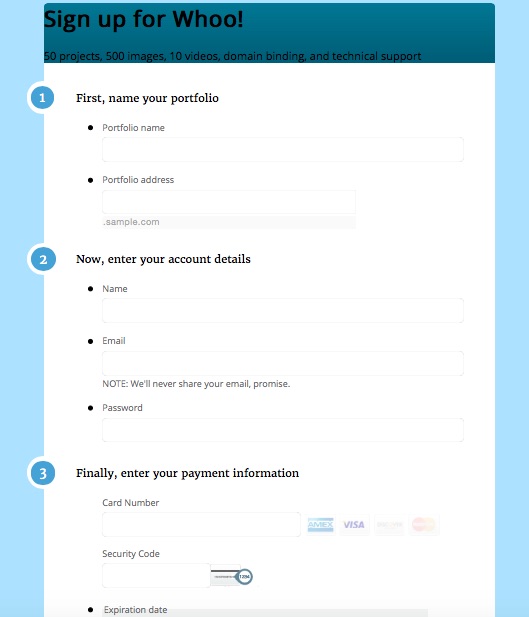 static image of a sign up form