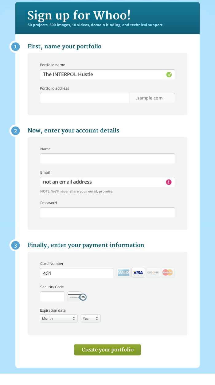 static image of a sign up form